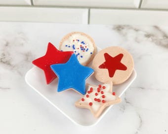Mini 4th July Cookies 1:3 Scale Patriotic Treats for 14-18 inch dolls BJD doll food Dollhouse Summer Desserts