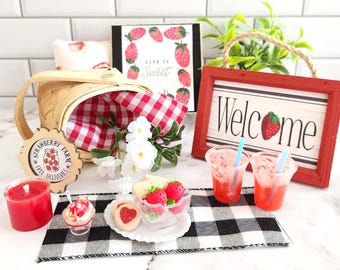 Mini Strawberry Lemonade Tea Cart 1:3 scale for 14-18 inch doll BJD dolls Dollhouse decorations picnic summer theme