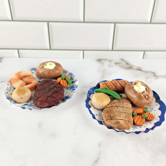 Miniature Realistic Steak Chicken Salmon Potato Veggies 1:3 scale for 14, 18 Inch and BJD dolls