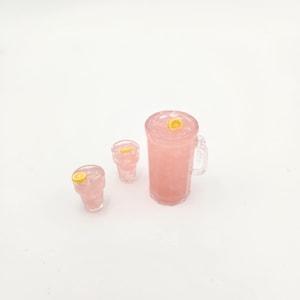 1:6 Scale Pitcher of Iced Tea or Lemonade with 2 glasses for 11 inch fashion dolls, BJD Dolls (Ready to Ship) Pink Lemonade Set