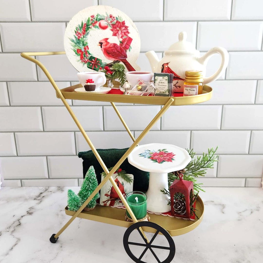 Mini Tea Cart 1:3 Scale Cardinal Tea Set for 18 Inch, 14 Inch, BJD ...