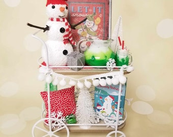 1:3 Scale Mini Decorated Cart Let it Snow Theme for 18 inch dolls, 14 inch dolls, BJD Dolls, (Ready to Ship)