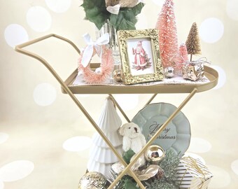 Mini Christmas Cart 1:3 Scale Holiday Tea Cart for 14-18 inch dolls BJD doll Dollhouse Cottage Diorama Kitchen Decorations