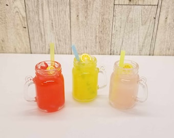 1:3 Scale Miniature Lemonade or Strawberry Lemonade in Mason Mug with lemon for 18 inch doll, 14 inch doll, BJD Doll ( Ready to Ship)