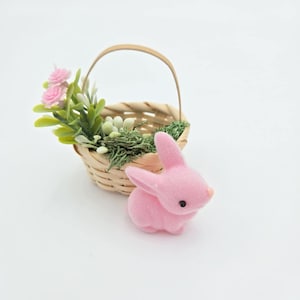 Mini bunny basket spring decor for 18 inch doll, 14 inch doll, BJD Doll, Dollhouse, diorama, plush  (Ready to Ship)