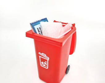 Miniature Red Doll Garbage or Recycling Can, Desk Decor