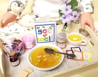Mini Get Well Soup Tray with flowers tea tissues for 14-18 inch dolls