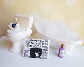 1:6 Scale Mini Toilet or Bathtub for 11.5 inch doll, BJD, Elf Prop (Ready to Ship)