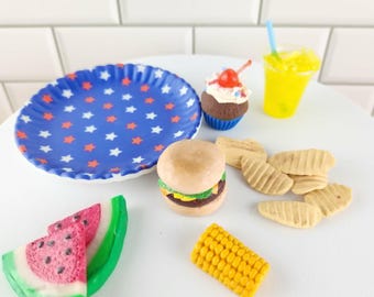 Mini Hot Dog Picnic 1:3 Scale Summer Hamburger BBQ food for 14-18 inch dolls BJD doll dollhouse kitchen diorama
