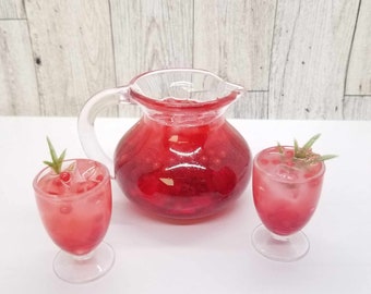 Mini Cranberry Punch 1:3 Scale Pitcher with glasses for 14-18 inch dolls BJD doll dollhouse food