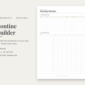 Routine Builder Printable, Morning Routine Planner, Evening Routine Tracker, Habit Stack Worksheet PDF, A4 and US Letter