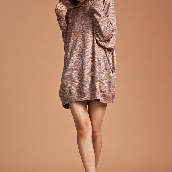 Women Space Dyed Knit Hoodi - Women Oversize  Sweater - Colorful Hoodi  - Free Shipping