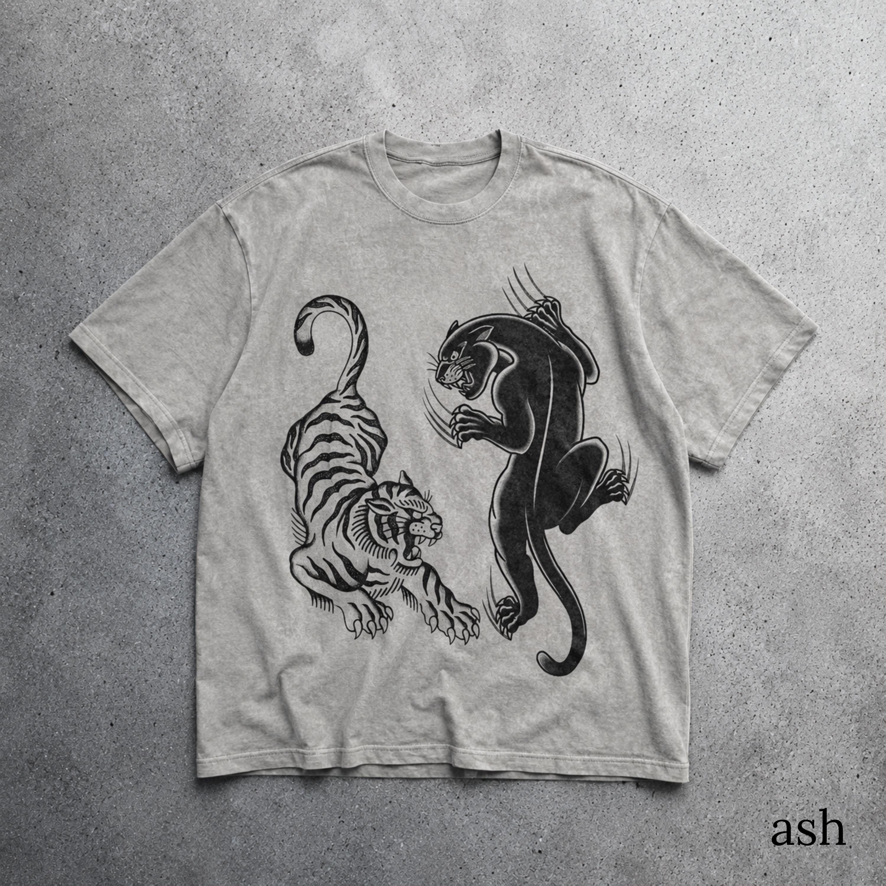 Tiger and Panther Fighting T-shirt, Vintage Big Cat Graphic Tee