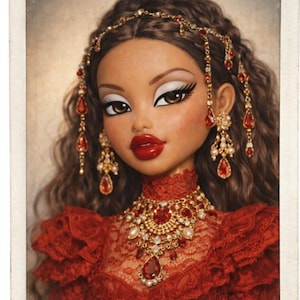 Ruby Empress Bratz Red Lace Doll Sticker | Vintage Polaroid Rococo Goth
