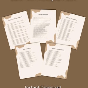 Etsy AI Prompt Pack for Sellers | 100+ ChatGPT Prompts | Etsy SEO, Product Ideas, Listing Optimization, Digital Product Business Toolkit