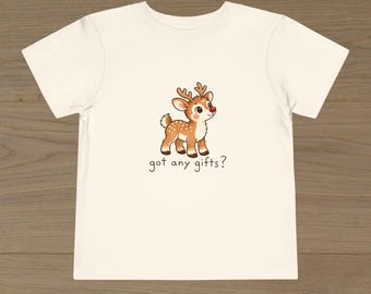 Maglietta per ragazzi con scritta "Got Any Gifts" / Renna di Natale carina / Maglietta natalizia di Rudolph in stile vintage / Completo per le vacanze per bambini / Maglietta con grafica festiva