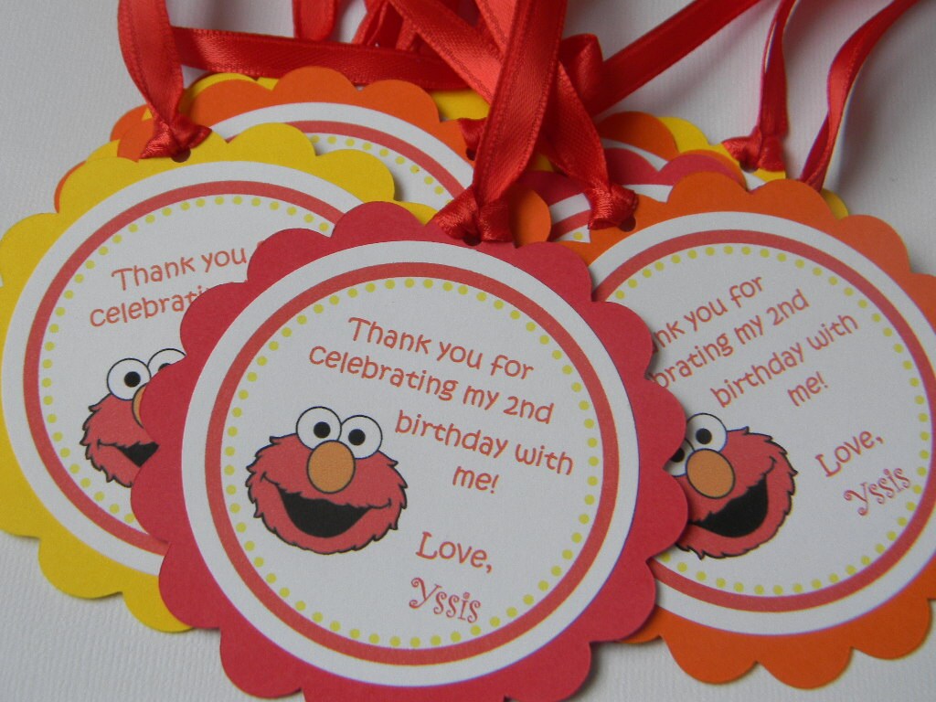 Elmo Inspired Favor Tags With Ribbon Red Orange and Yellow Set | Etsy