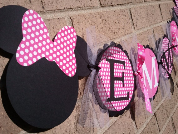 Minnie Mouse Inspired Name Banner Hot Pink With White Polka Dot and Black Il_570xn
