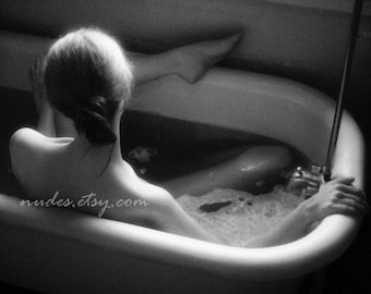 Bath at Window - Black and White Fine Art Nude Photography - Fine Art Print- Sensual Bedroom Art