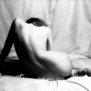 Eve's Back While Leaning Black and White Fine Art Nude Photograph image 1