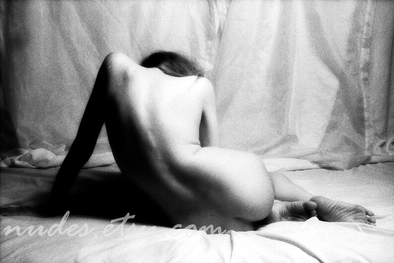 Eve's Back While Leaning Black and White Fine Art Nude Photograph image 1