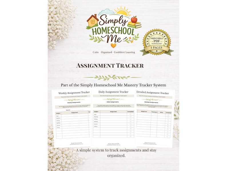 Assignment Tracker Printable | Homeschool Assignment Log | Student ...