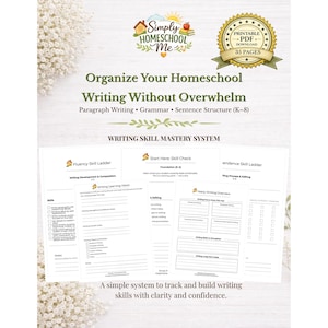 Curriculum schrijven voor thuisonderwijs (K-8) | Schrijfvaardigheidsbeheersingssysteem | Afdrukbare schrijfplanner en voortgangsregistratie