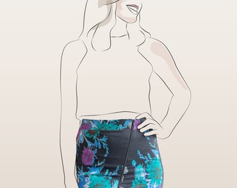 Pin Pegs Mini Skirt -Asymmetric Mini Skirt Sewing Pattern - Womens PDF sewing pattern -Asymmetric Mini Skirt sewing pattern