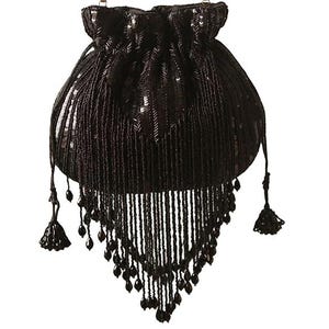 Potli Bag with Handle – Handcrafted Silk Pouch with Vibrant Tassel Accents for Weddings, Parties, and Special Occasions black colour