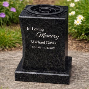 Jarrón conmemorativo de granito para lápida / Soporte personalizado para flores de cementerio / Maceta personalizada grabada para lápida Regalo
