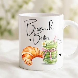 Brunch Besties Mug - Best Friend Gift for Her - Matcha Lover Gift - Croissant Coffee Mug - Cute Friendship Mug