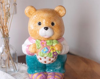 Vintage Teddy Bear Cookie Jar | 1980s Ceramic Bear Canister | Cute Kitchen Decor | Kawaii Bear Jar | Retro Cookie Jar Gift Idea