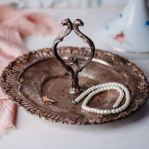 Vintage Silver Plated Jaguar Handle Round Tray – E.P. on Copper Jewelry Dish, Decorative Serving Tray, Unique Animal Motif