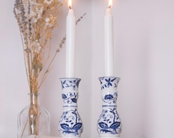 Vintage Vienna Woods Blue Onion Pattern – Candlestick Pair