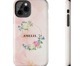 Personalisierte Blumenkranz Telefon Hülle mit Name | Benutzerdefinierte Name iPhone Hülle | Ästhetisches Geschenk für Sie | Romantische Aquarell Blumen