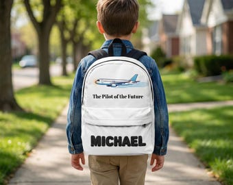 Personalisierter Kinderrucksack | Kinder Schultasche | Benutzerdefinierte Name Schultasche | Geschenk für zukünftige Pilotenkind