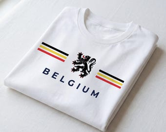 Belgien Löwe mit Flagge Stripes T-Shirt | Belgischer Stolz T-Shirt | Belgisches Traditions-T-Shirt