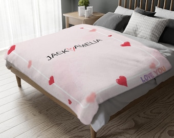 Personalisierte Herzen Samtdecke | Valentinstag Geschenk | Personalisierte Paar Namensdecke | Benutzerdefinierte Romantische Decke