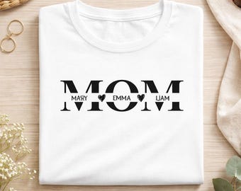 Personalisiertes Mama Shirt mit Kindernamen, Benutzerdefiniertes Muttertagsgeschenk, Mama T-Shirt, Familienname Shirt, Geschenk für Mama von Kindern