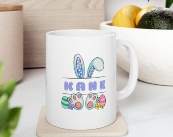 Personalisierte Osterhasentasse mit Namen, süßes Kinder-Osterngeschenk, individuelle Namenskaffeetasse, Osterhasenohren-Tasse für Kinder