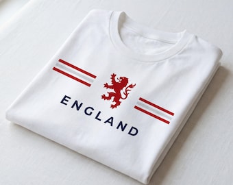 England Lion Crest T-Shirt | Red Stripes Football Soccer Tee | England Pride Shirt | England Heritage Tee