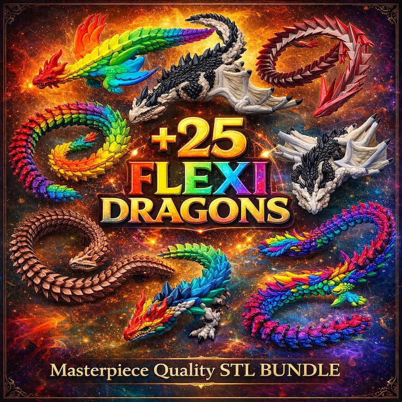 25+ Flexi Dragons STL Bundle | Articulated Print-in-Place 3D Files (Digital Download) image 1