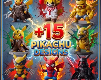 ピカチュウのマッシュアップSTLファイル15点付き｜アニメ・ポップカルチャーフィギュア（デジタルダウンロード）