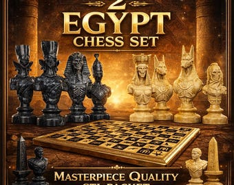 2 Egyptian Chess STL Bundle | Ancient Egypt 3D Printer Files | Anubis Pharaoh Skeleton Chessboard