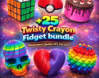 Twisty Crayon Fidget STL Bundle | Sensory Puzzle, Pokeball, Skull, Heart (Digital Download)