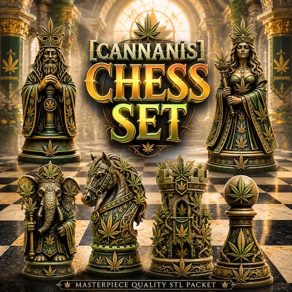 Premium Cannabis Chess Set STL | 420 Friendly Board Game 3D Printer Files | Botanical Herbal Chess Pieces | Masterpiece 3D Print Pack
