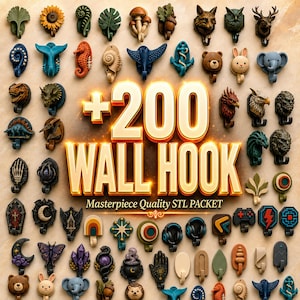 200+ väggkrokar i STL-format | Dinosaurie-, Gothic-, Gamer-, Boho- 3D-utskriftsfiler (digital nedladdning)