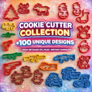 3D printable cookie cutter STL files bundle. Ultimate collection of 100+ unique, highly detailed baking and clay molds for instant digital download.