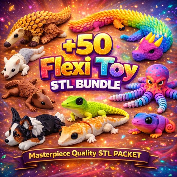 50+ Flexi Toy STL Bundle | Articulated Print-in-Place 3D Printer Files (Digital Download)