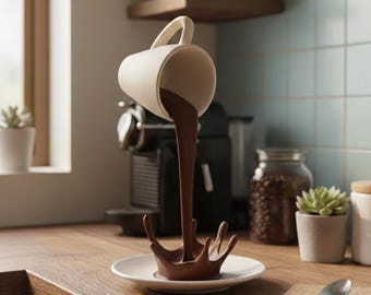 Spilling Coffee Mug Art - Unique Kitchen Decor - Gift for Coffee Lovers - Modern Desktop Ornament